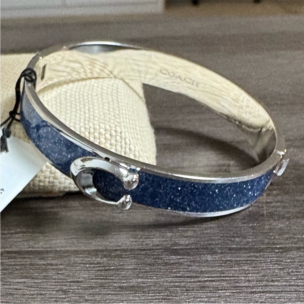 Coach Signature C Logo Hinged Bangle Bracelet in Sparkly Blue silver - Picture 4 of 5